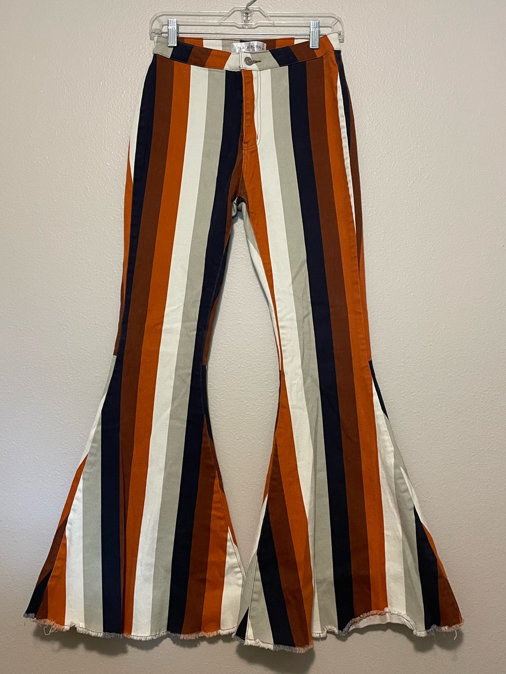 Striped Flare Pants in Rust, Black & Cream bell bottom